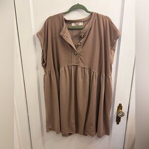 Three Bird Nest Sweet Nothings Jersey Babydoll Casual Tan Button-Front Dress